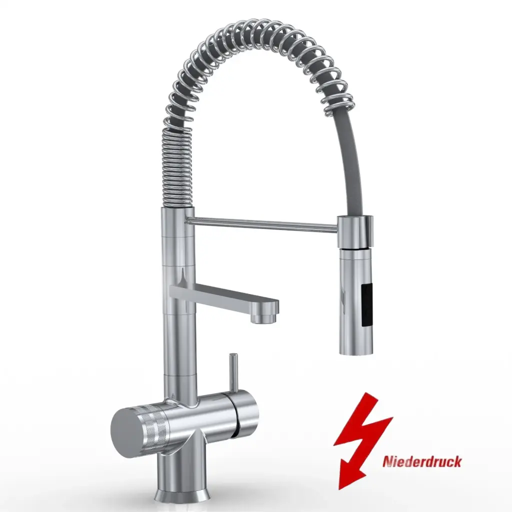 3-Wege-Armatur LUXURY VEGA 45 cm Spiralfeder in Edelstahl massiv - Niederdruck Wasserhahn Kopie
