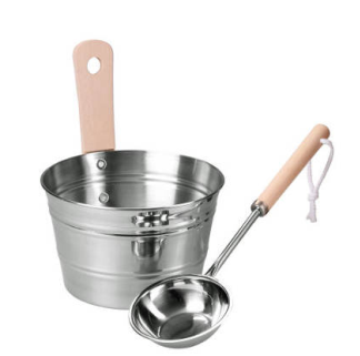 Set Aufgusseimer ca. 4 l aus Edelstahl & Schöpfkelle mit Mulde aus Edelstahl